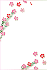 ハガキテンプレートは白い背景に左上と右下にピンクと赤のナデシコのイラスト