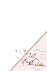 ハガキテンプレートは右下に桜の花と玉飾りに桜型のオープン桜を散りばめたイラスト