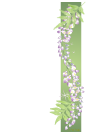ハガキテンプレートは右に短冊形のグリーンの背景に藤の花のイラスト