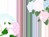 紫陽花とてるてる坊主のイラストのデスクトップ壁紙