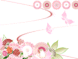 菊の花と蝶　白い背景にピンクの波紋のイラストのデスクトップ壁紙