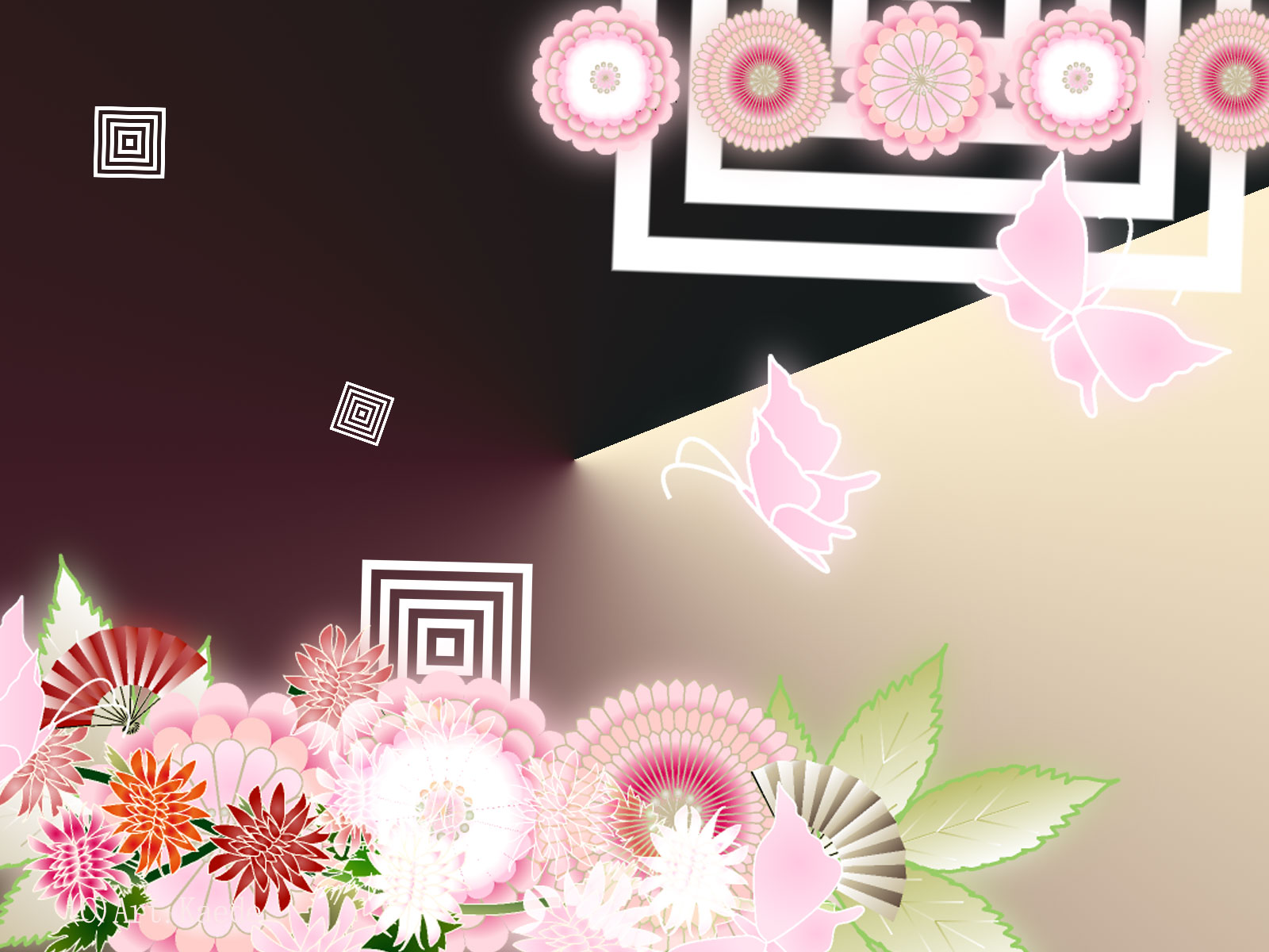 菊と牡丹のイラスト デスクトップ壁紙art Jdt