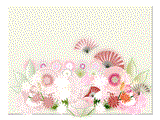 菊の花と扇子蝶の振袖風の柄のイラストのデスクトップ壁紙　金の背景