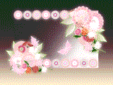菊のピンク色の紋に菊と扇子のイラストのデスクトップ壁紙　ブラウンの背景