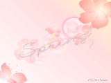桃に花のデザインイラストのデスクトップ壁紙