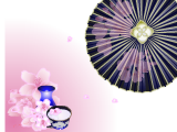 番傘と桜 花見酒のイラストのデスクトップ壁紙