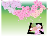 桜茶と桜のお団子のイラストのデスクチップ壁紙