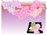 桜茶と桜のお団子のイラストのデスクチップ壁紙