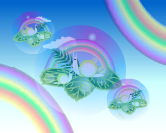 かわいいかたつむりが虹を渡るイラストのデスクトップ壁紙