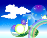 かわいいかたつむりが虹を渡るイラストのデスクトップ壁紙