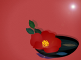 椿の花と赤い背景のデスクトップ壁紙