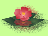一輪のピンクの椿の花と緑の背景のデスクトップ壁紙