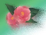 ピンクの椿の花と緑のガラスのイメージの背景のデスクトップ壁紙