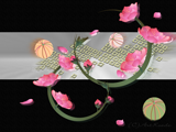 桃の花と手鞠のイラスト