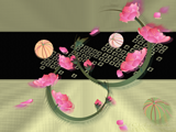 桃の花と手鞠のイラスト