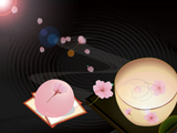 桜茶と桜のお団子のイラストのデスクチップ壁紙