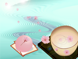 桜茶と桜のお団子のイラストのデスクチップ壁紙