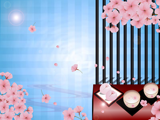 桜茶と桜のイラストのデスクトップ壁紙