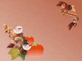 ハロウィンのお化けと秋の小物のイラストのデスクトップ壁紙 ブラウンの背景
