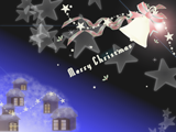 クリスマスのベルと町並みのイラストのデスクトップ壁紙