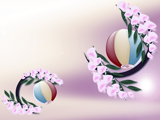 藤の花と紙風船のイラストのデスクトップ壁紙