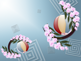 藤の花と紙風船のイラストのデスクトップ壁紙