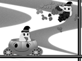 ハロウィンの可愛いお化けとかぼちゃの馬車のイラストのデスクトップ壁紙 モノクロ