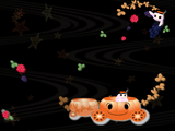 ハロウィンの可愛いお化けとかぼちゃの馬車のイラストのデスクトップ壁紙 黒