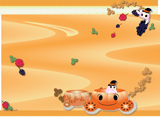 ハロウィンの可愛いお化けとかぼちゃの馬車のイラストのデスクトップ壁紙 オレンジ