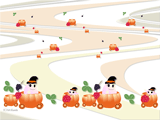 ハロウィンのお化けとかぼちゃの馬車がいっぱいのイラストのデスクトップ壁紙