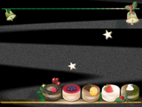 クリスマスのベルとプチケーキのイラストのデスクトップ壁紙　黒い背景