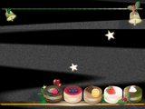 クリスマスのベルとプチケーキのイラストのデスクトップ壁紙 黒い背景