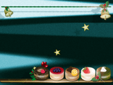 クリスマスのベルとプチケーキのイラストのデスクトップ壁紙 黒と青い背景
