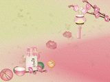 甘酒と桃の花のイラストのデスクトップ壁紙