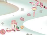 甘酒と桃の花のイラストのデスクトップ壁紙