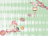 甘酒と桃の花のイラストのデスクトップ壁紙