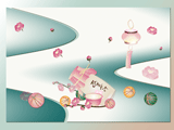 甘酒と桃の花のイラストのデスクトップ壁紙