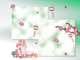 甘酒と桃の花のイラストのデスクトップ壁紙