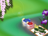 藤の花と菖蒲の花とこいのぼりの置物のイラスト