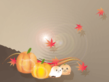 かぼちゃとお化けと紅葉イラストのデスクトップ壁紙　ブラウンの背景