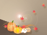 かぼちゃとお化けと紅葉イラストのデスクトップ壁紙 ブラウンの背景