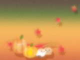 かぼちゃとお化けと紅葉イラストのデスクトップ壁紙