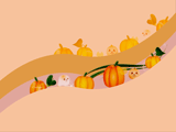 かぼちゃとお化けのイラストのデスクトップ壁紙　オレンジ