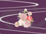 手鞠と牡丹の花に蝶のイラストのデスクトップ壁紙　紫の背景