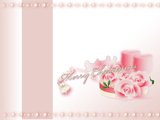 クリスマスのピンクのバラと可愛い雪だるまのイラストのデスクトップ壁紙