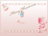 クリスマスのピンクのバラと可愛い雪だるまのイラストのデスクトップ壁紙　ピンクの背景