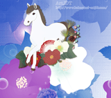 2014年の干支、白馬と椿の花のイラストのスマートフォン用壁紙