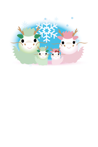可愛い辰の親子が初雪で喜んでいるのイラストの年賀状テンプレート