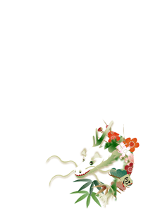 龍の置物に松竹梅のイラストの年賀状テンプレート