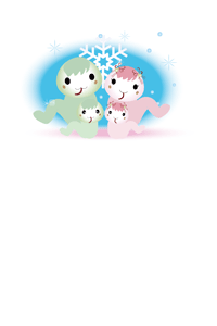 可愛いへびの親子が初雪で喜んでいるのイラストの年賀状テンプレート